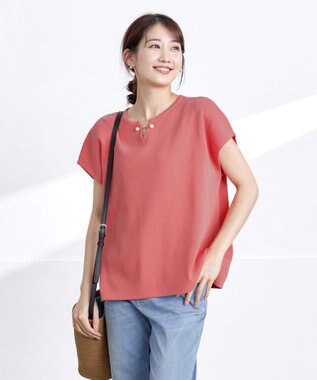 Tiaclasse 【小倉優子さん着用・洗える】フレンチスリーブニットトップス コーラル