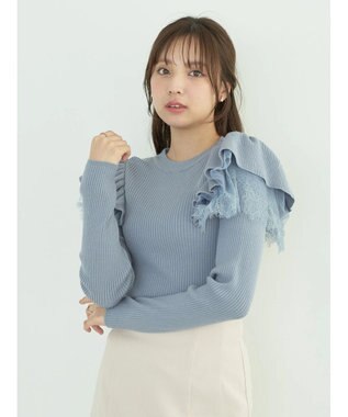 earth music&ecology ショルダーチュールレースプルオーバー Blue