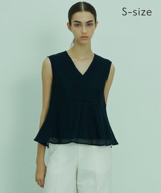 BEIGE， 【S-size】PINE / ペプラムブラウス Navy