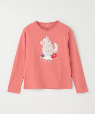 ANY KIDS アニマル×フルーツ 長袖 Tシャツ コーラル×チンチラ