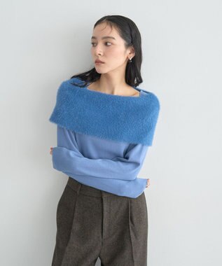 YECCA VECCA ファーMIXオフショルニット Blue