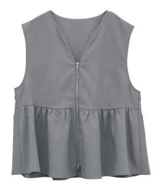 Green Parks 麻調ペプラムｚｉｐベスト Gray Mixture