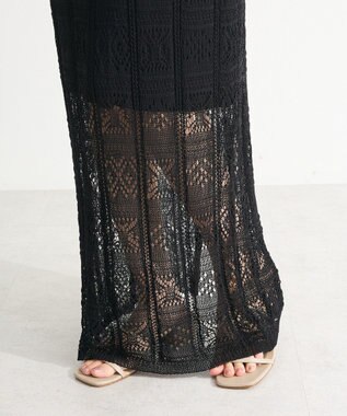 Green Parks 透かし柄ニットレースＩラインスカート Black
