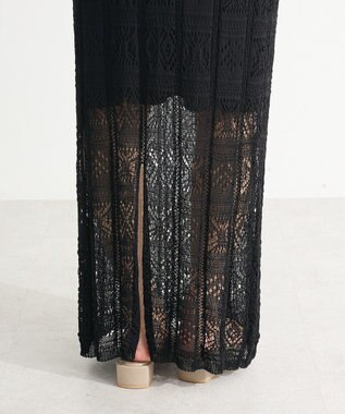 Green Parks 透かし柄ニットレースＩラインスカート Black