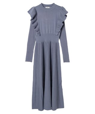 earth music&ecology ショルダーフリルニットワンピース Blue
