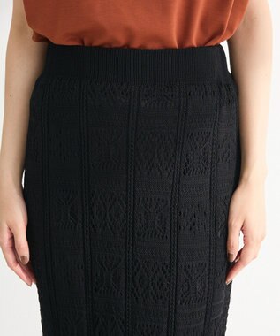 Green Parks 透かし柄ニットレースＩラインスカート Black