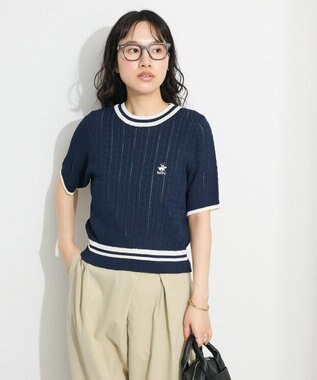 CRAFT STANDARD BOUTIQUE 別注/BHPC 刺繍ケーブル編みニット Navy