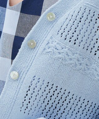 Tiaclasse 【洗える】クロシェニットカーディガン カーディガン サックス