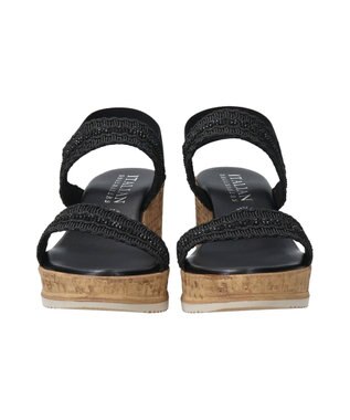 INTER-CHAUSSURES 【ITALIAN SHOEMAKERS】ラインストーンリボン厚底サンダル ブラック