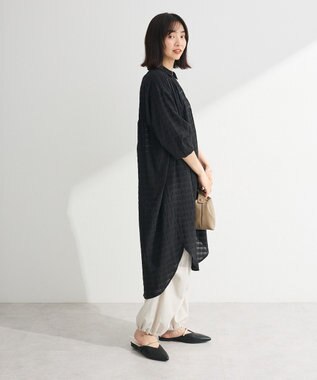Green Parks シアーチェックシャツワンピース Black