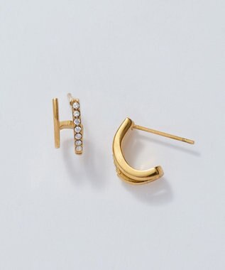 Phoebe 【金属アレルギー対応】メタル×ビジュー2ラインピアス　ゴールド/サージカルステンレス ゴールド