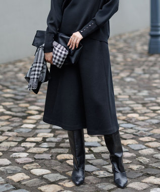 ICB 【洗える】 シルキーウールダブルフェイス ニットフレアスカート