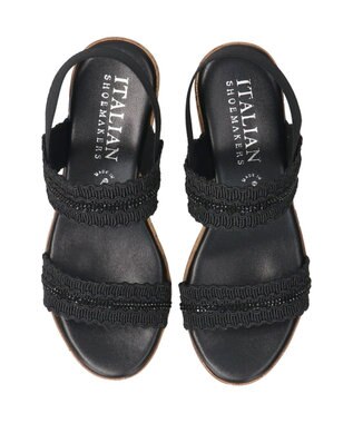 INTER-CHAUSSURES 【ITALIAN SHOEMAKERS】ラインストーンリボン厚底サンダル ブラック