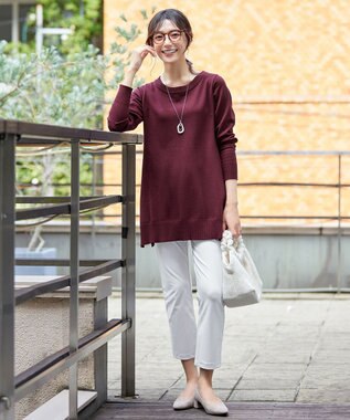 Tiaclasse 【安田美沙子さん着用・選べる2type・洗える】もちニットチュニック ボートネック：ボルドー