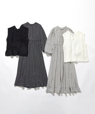 ANY SIS L 【洗える】フラワープリントワンピース × ニットベスト セット ブラック系