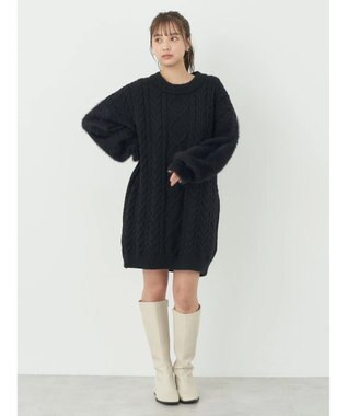 earth music&ecology 袖ファーケーブルミニワンピース Black