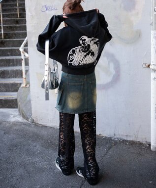 WEGO エンジェルプリントショートプルパーカー ブラック