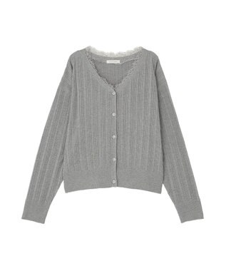 Green Parks レースドッキングニットカーディガン Gray Mixture