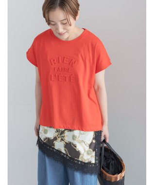 Te chichi 【接触冷感】エンボスロゴフレンチスリーブTシャツ レッド