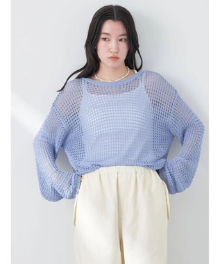 earth music&ecology レーシーニットプルオーバー Blue