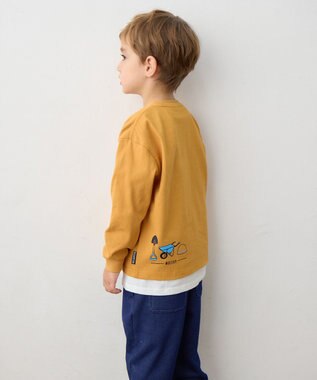 ANY KIDS はたらく車プリント 長袖Tシャツ マスタード