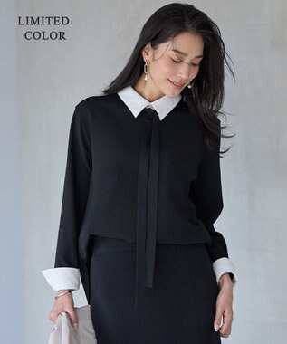 ICB L 【WEB限定カラーあり】マラボーテＷジョーゼット ボウタイ付きシャツカラートップス