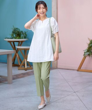 Tiaclasse 【2TYPE/総レース・袖レース】パンチングレースパフスリーブチュニックブラウス Aオフホワイト(総レース）