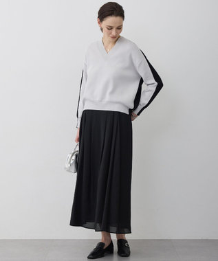 ICB 【先行予約】 コットンポリエステルスムース Vネックニット トープ×ブラック