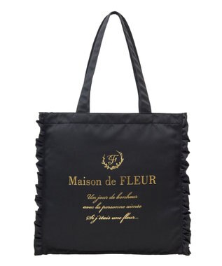 Maison de FLEUR サテンフリルスクエアトートバッグ Black