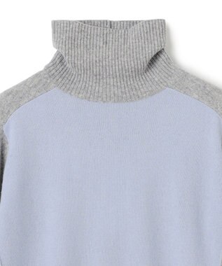 BEIGE， 【WEB限定・洗える】ROGAN / バイカラーウールハイネックニット Sax x L Gray