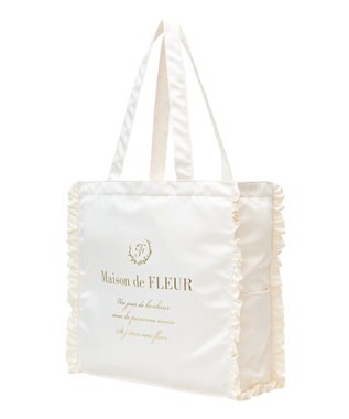 Maison de FLEUR サテンフリルスクエアトートバッグ Ivory