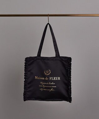 Maison de FLEUR サテンフリルスクエアトートバッグ Black
