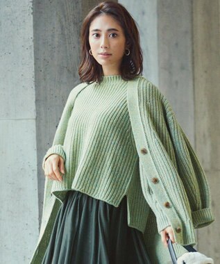 23区 L ウールバルキーカラーミックス ニット グリーン系