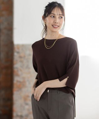 ANY SIS 【接触冷感・UVカット・洗える】ビューティクールボートネック プルオーバー ブラウン