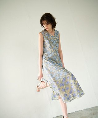 GRACE CONTINENTAL サラサオーナメントドレス ブルー