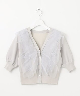 Feroux 【美人百花7月号掲載】チュールコンビパフスリーブ ニット スカイブルー系