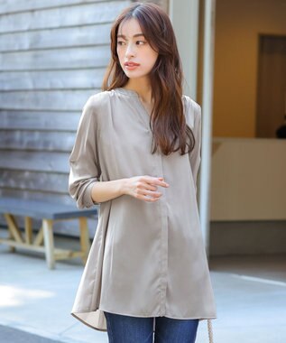  【洗える】ヴィンテージサテンチュニックブラウス