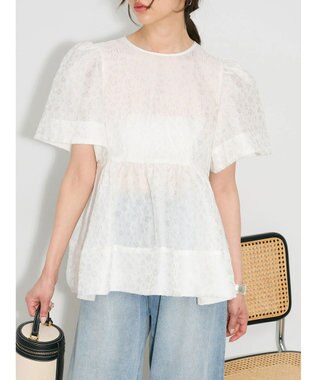 Green Parks パフスリーブジャガードペプラムブラウス Ivory