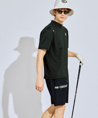 PW CIRCULUS 【吸水速乾 / ストレッチ】【MEN】ストレッチメッシュカノコ ベンチレーションモックT ゴルフ ブラック系