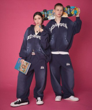 WEGO 【ユニセックス着用ITEM/ウエストゴム】ロゴスウェットパンツ ネイビー