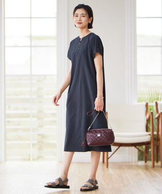 J.PRESS LADIES S 【洗える・イージーケア】ソフトタイプライター フレンチスリーブ ワンピース ネイビー系