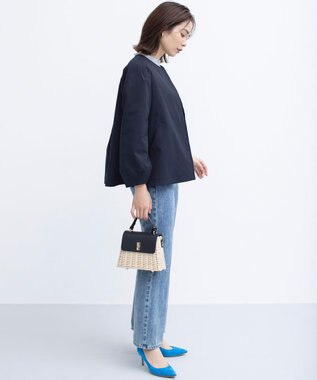 組曲 S コットンライクツイル ノーカラーショート丈コート ネイビー系