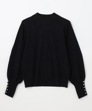 ANY 【洗濯機可/吸湿発熱】パフスリーブパールニット ブラック