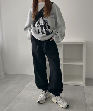 WEGO 【あったか/ウエストゴム】裏起毛スウェットジョガーパンツ ブラック