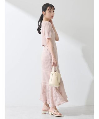 earth music&ecology ２点ＳＥＴ透かし編みカーディガン＋裾フレアスカート Pink