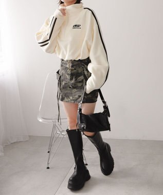 WEGO ハーフジップフリースショートプルオーバー ホワイトアイボリー