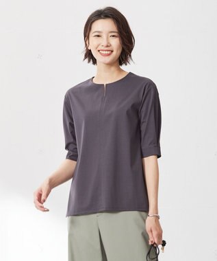 J.PRESS LADIES L プレーティングジャージー ブロッキング カットソー グレー系