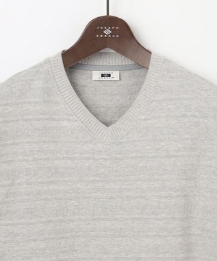 JOSEPH ABBOUD 【オーガニックコットン使用・日本素材・日本縫製】 オーガニックヘリンボ-ンリンクス Vネック Tシャツ ライトグレー系