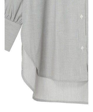 Green Parks イージーケアスタンドフリルシャツチュニック Stripe Black