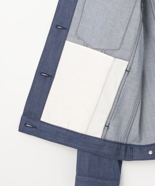 J.PRESS LADIES 【洗える】セルロースシャンブレー ノーカラー デニム ジャケット ブルー系